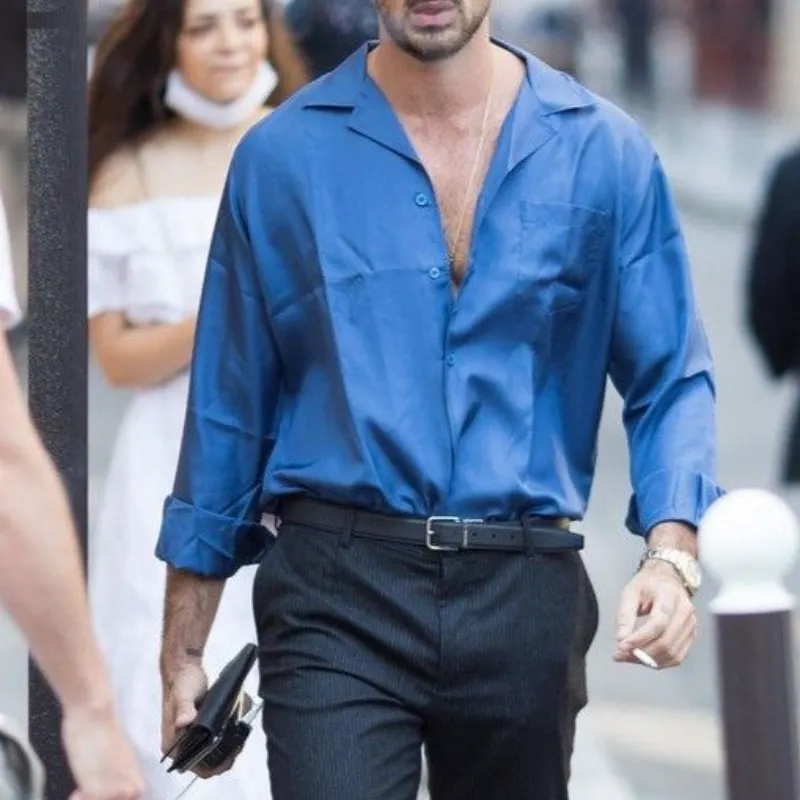 Men's Retro Casual Slim Fit Chiffon Long Sleeve Shirt 06357025K