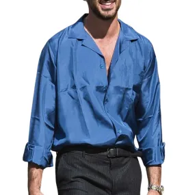 Men's Retro Casual Slim Fit Chiffon Long Sleeve Shirt 06357025K