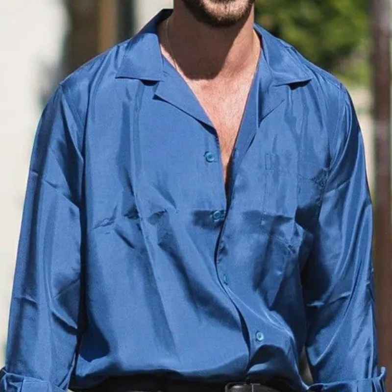 Men's Retro Casual Slim Fit Chiffon Long Sleeve Shirt 06357025K