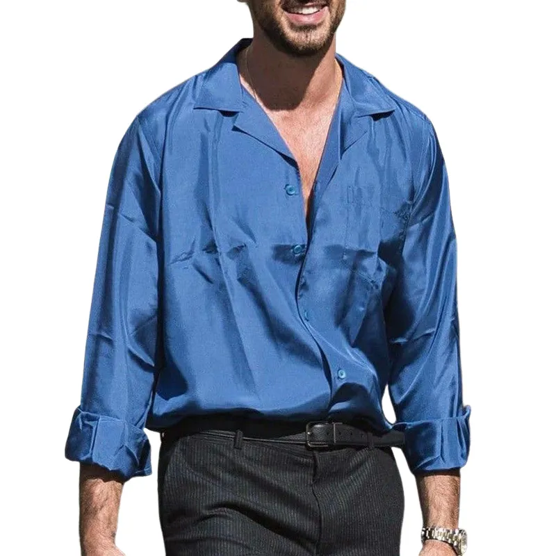 Men's Retro Casual Slim Fit Chiffon Long Sleeve Shirt 06357025K