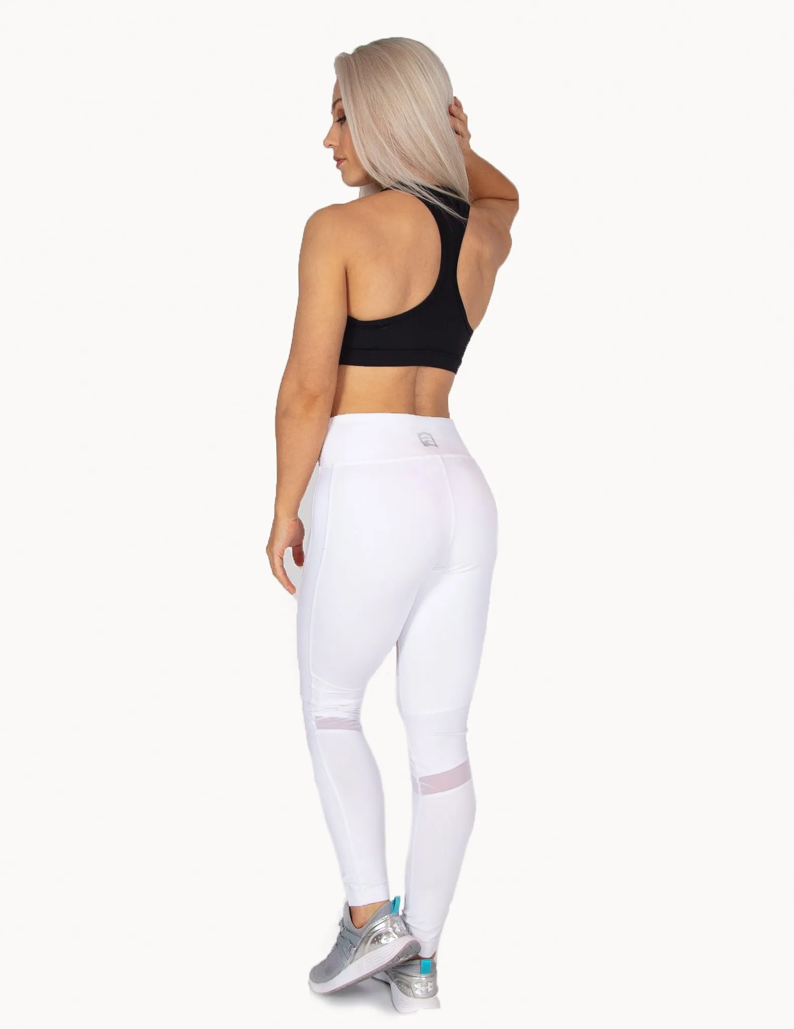 MESH PANEL HIGH RISE LEGGINGS - WHITE