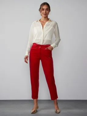 Mid RiseTapered Leg Velvet Pant