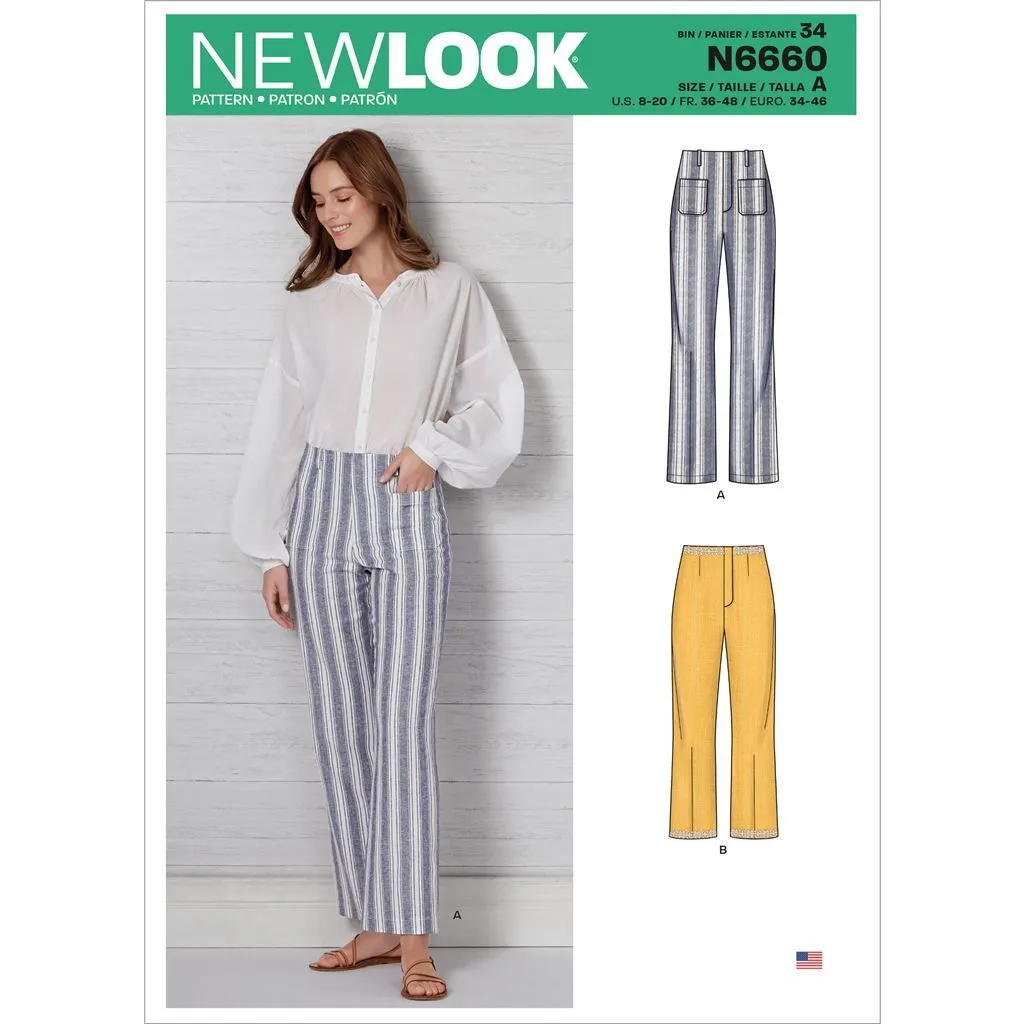 New Look Sewing Pattern N6660 Misses' High Waisted Flared Pants In Two Lengths