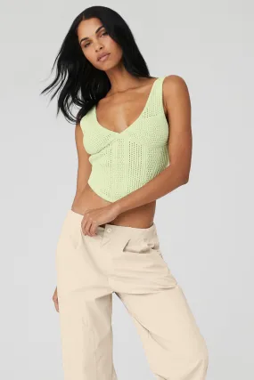 Open-Knit Chase The Sun Corset Tank - Iced Green Tea