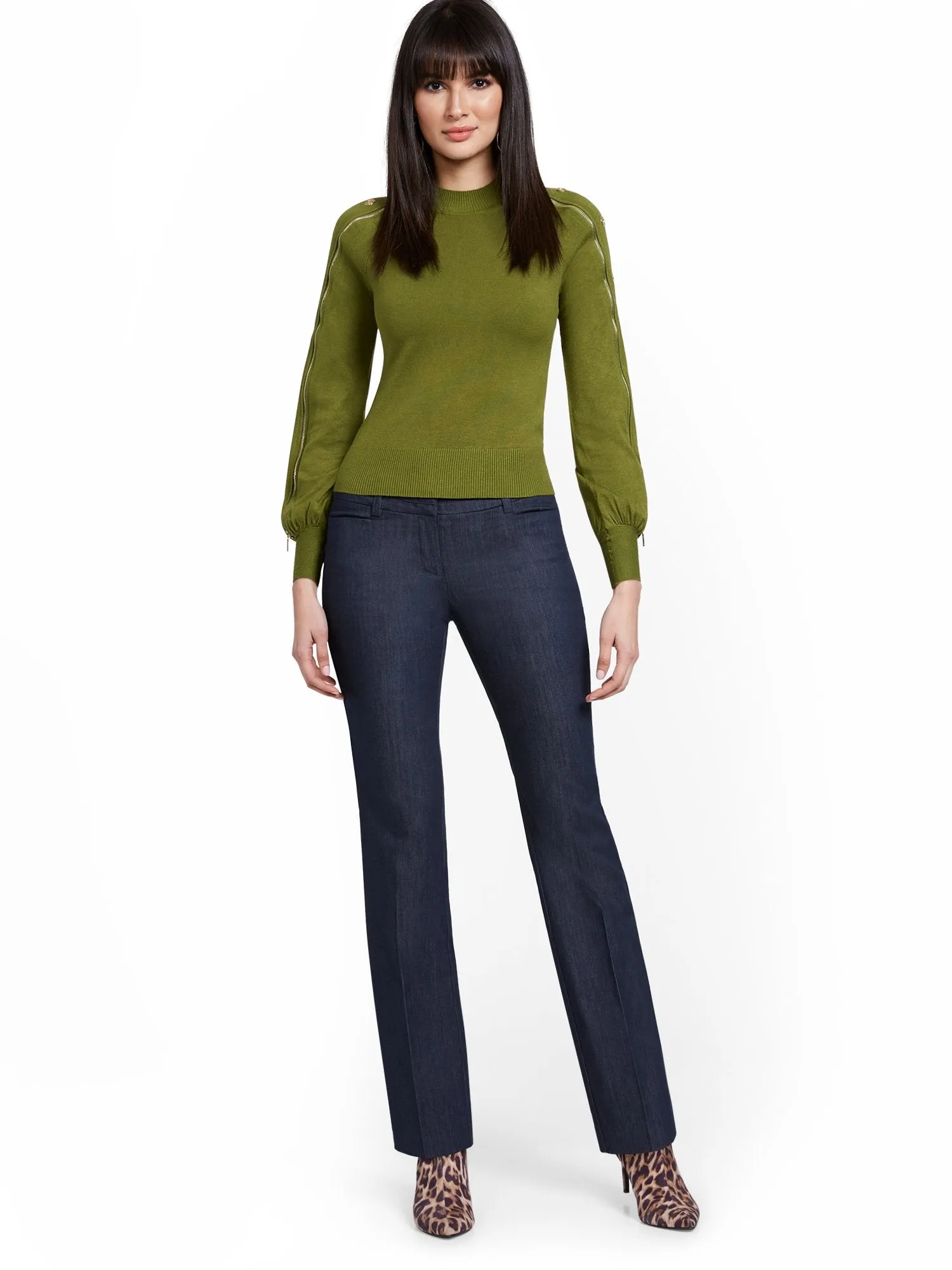 Petite Navy Straight-Leg Pant