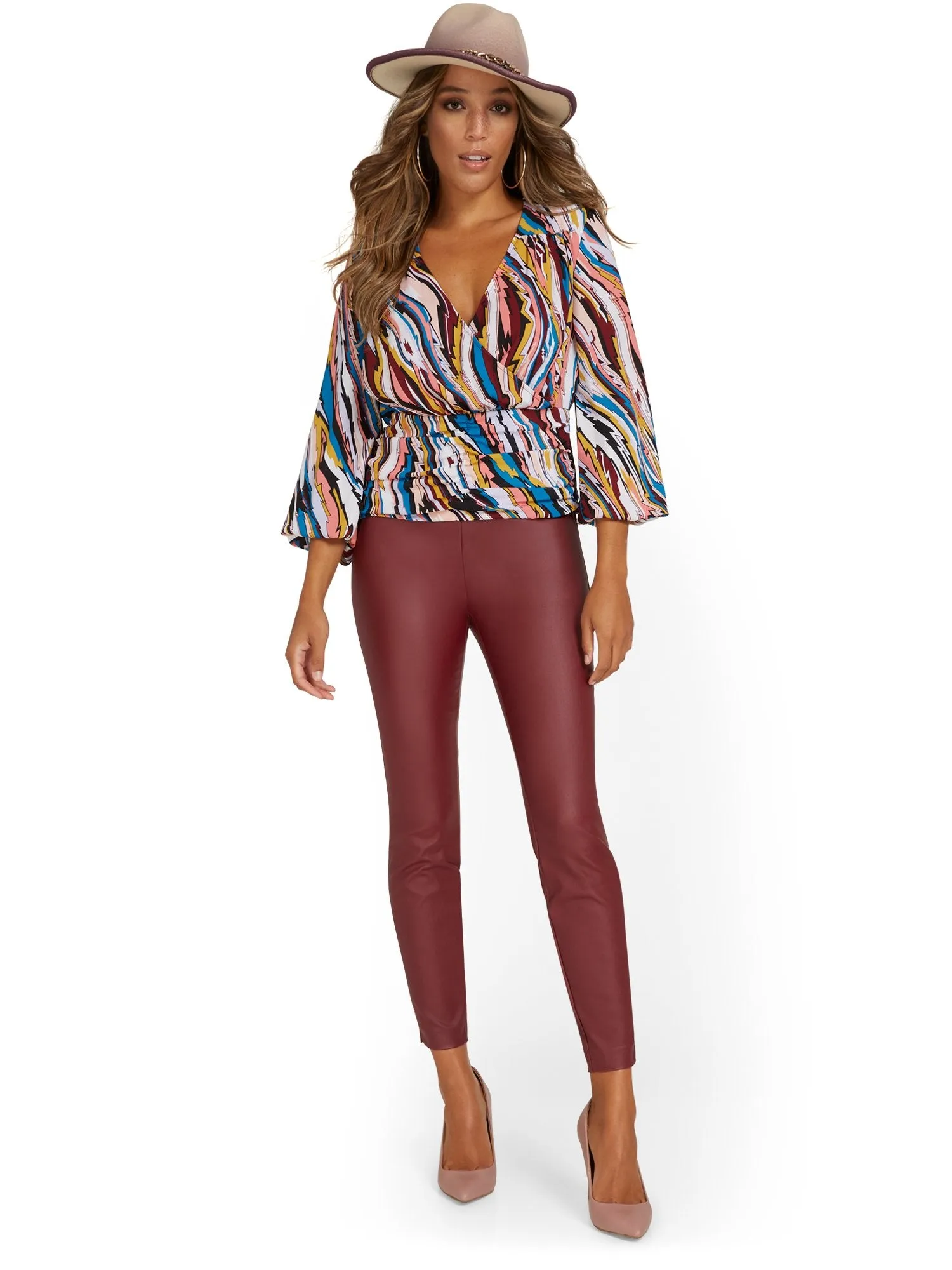 Petite Whitney Faux-Leather High-Waisted Pull-On Slim-Leg Pant