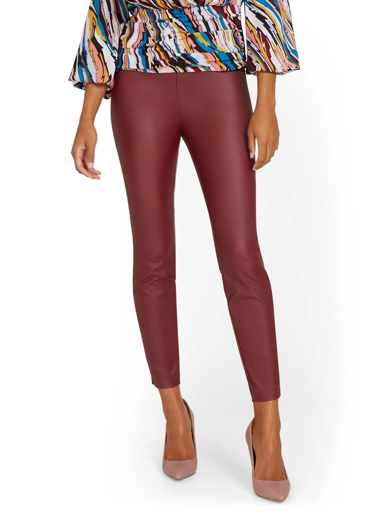 Petite Whitney Faux-Leather High-Waisted Pull-On Slim-Leg Pant
