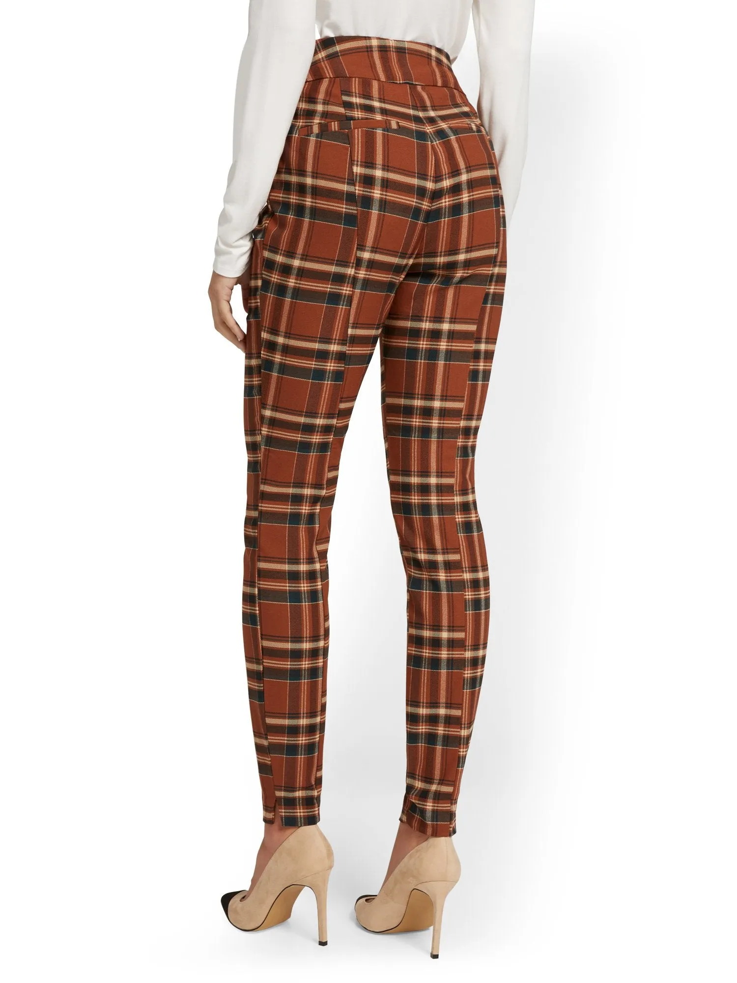 Petite Whitney High-Waisted Pull-On Slim-Leg Pant - Plaid