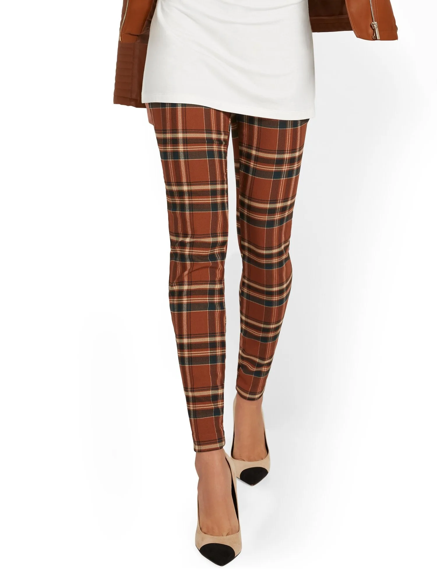 Petite Whitney High-Waisted Pull-On Slim-Leg Pant - Plaid