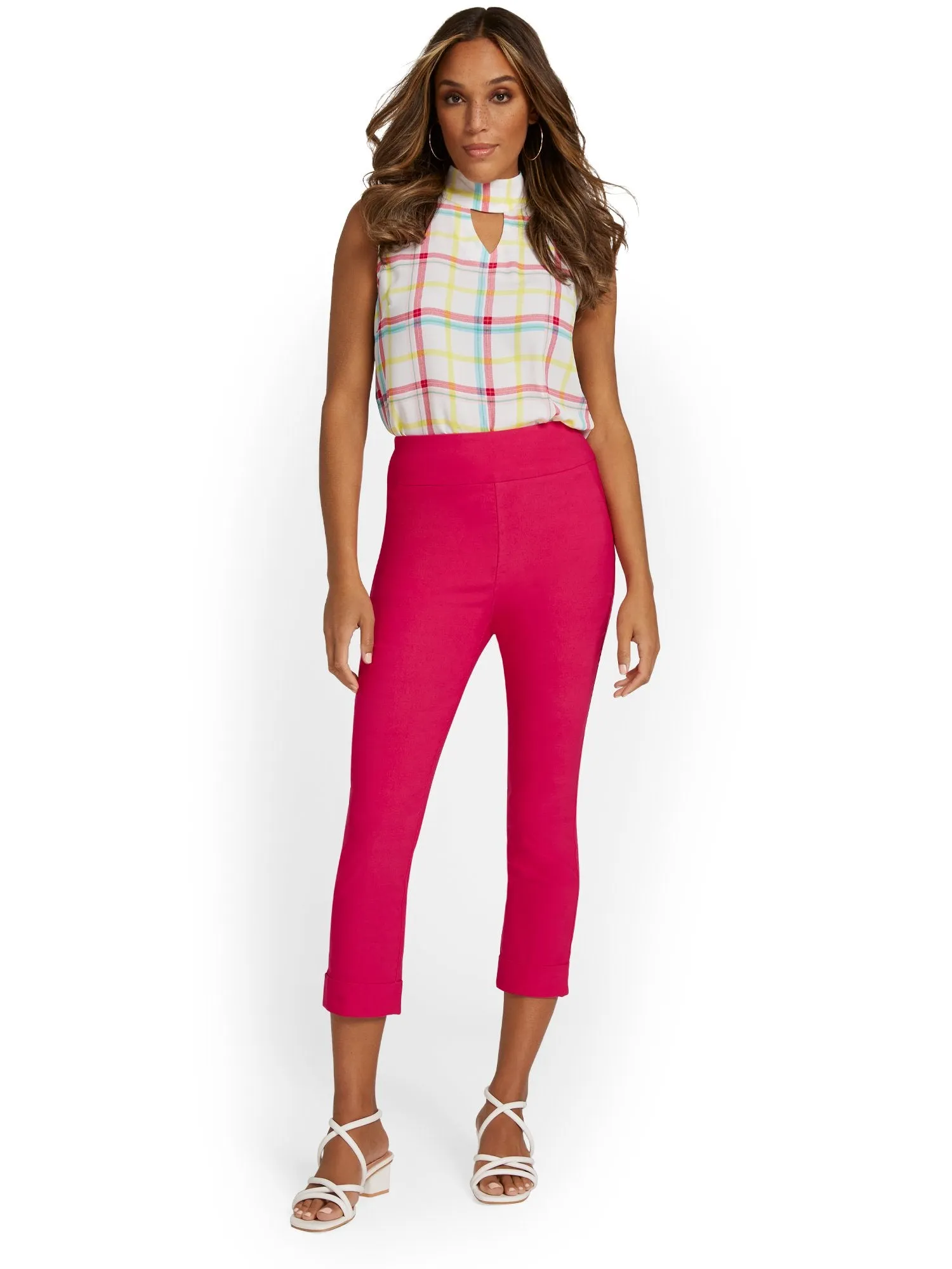 Petite Whitney High-Waisted Tummy Control Pull-On Slim-Leg Cuffed Capri Pant