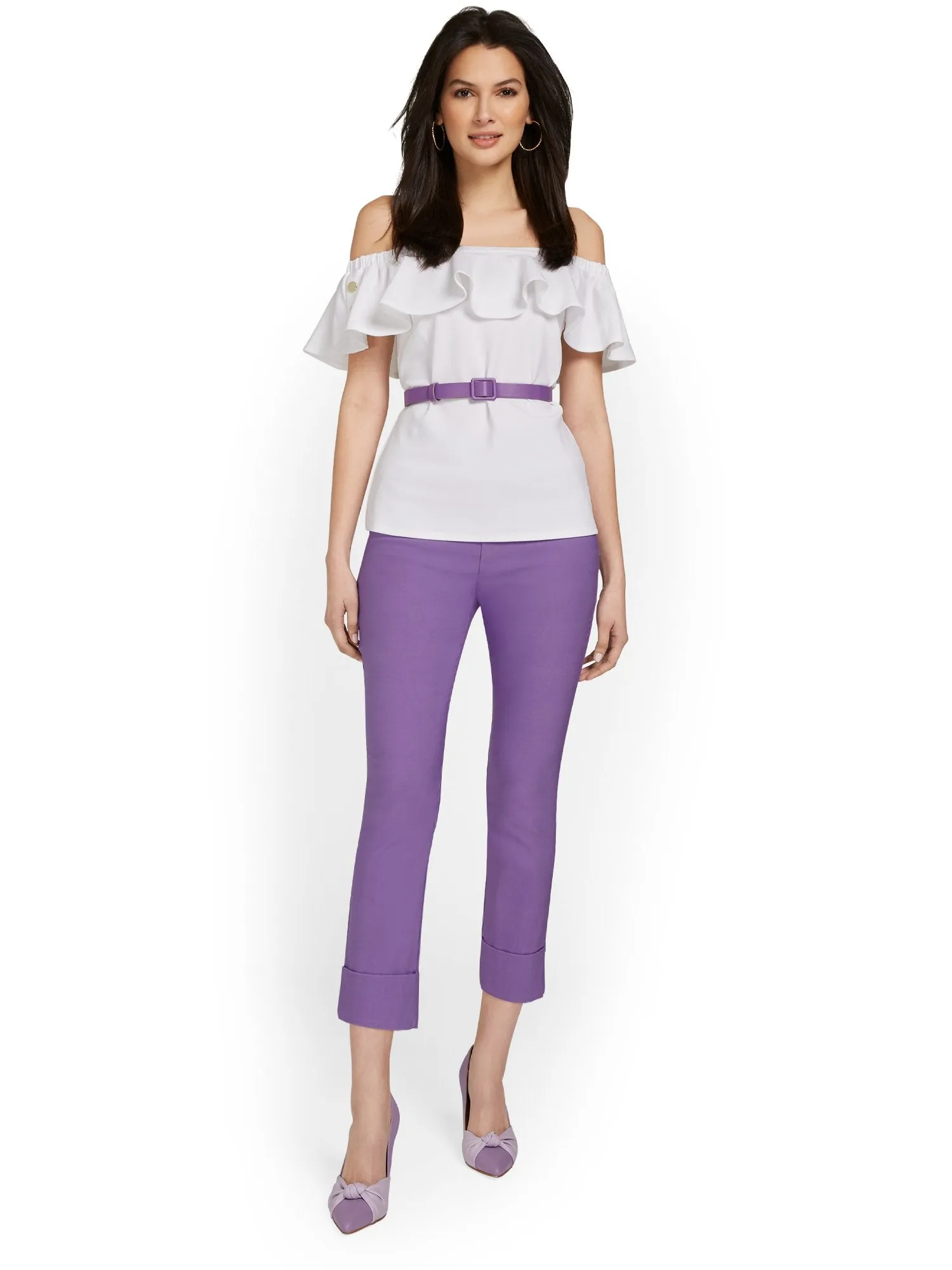Petite Whitney High-Waisted Tummy Control Pull-On Slim-Leg Cuffed Capri Pant