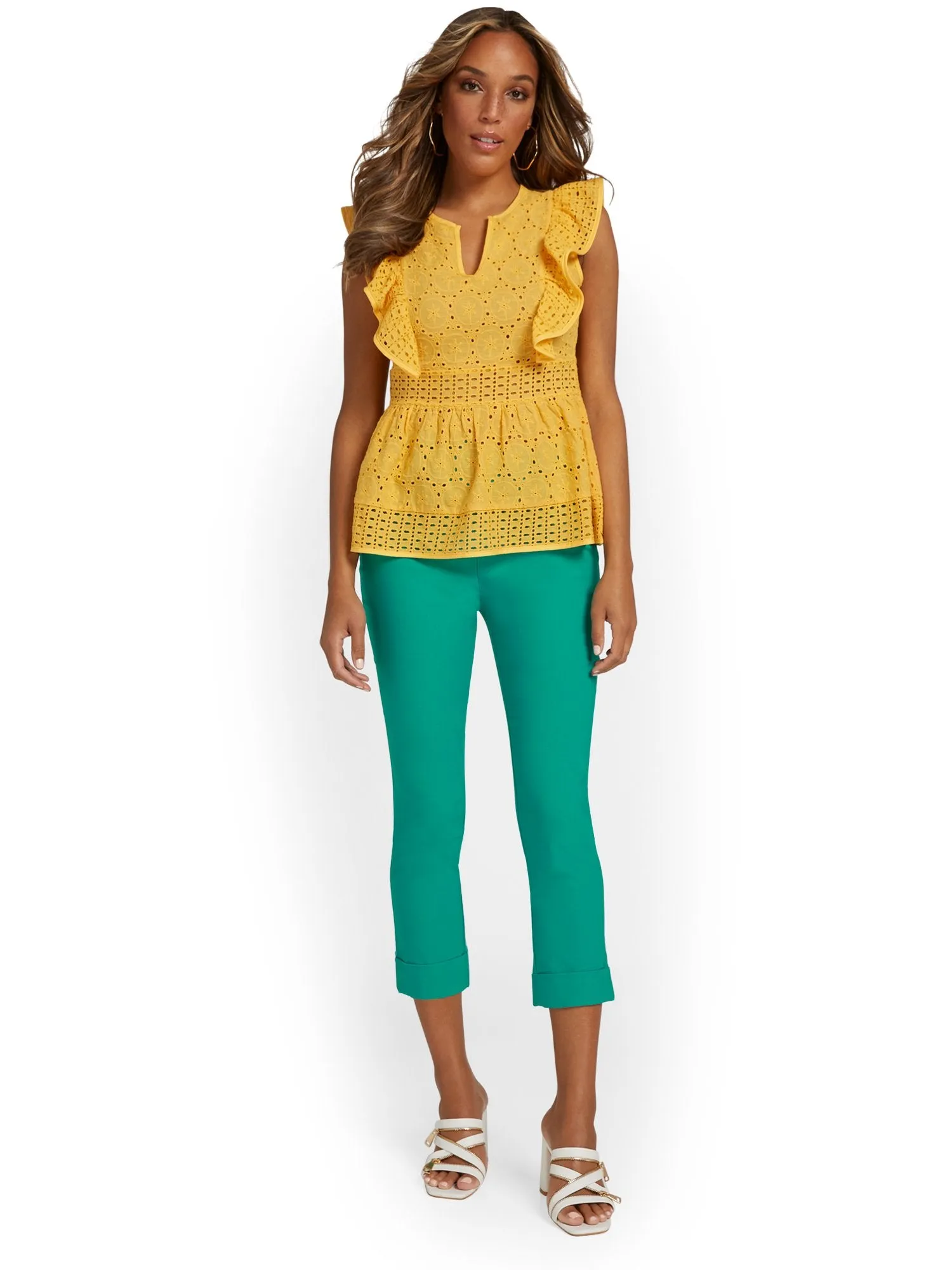 Petite Whitney High-Waisted Tummy Control Pull-On Slim-Leg Cuffed Capri Pant