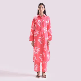 Pink poplin Long shirt with pant set of 2