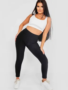 Rachael Ruched Texture Detail Active-wear Legging In Black