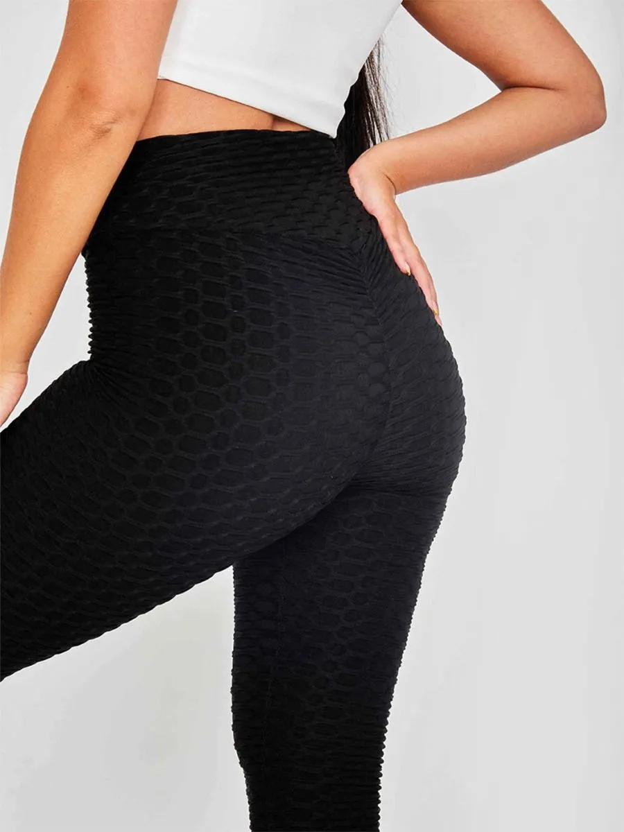 Rachael Ruched Texture Detail Active-wear Legging In Black