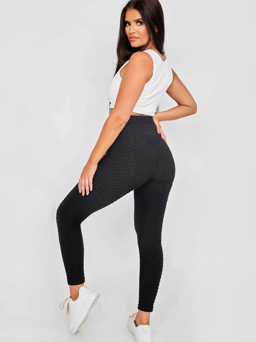 Rachael Ruched Texture Detail Active-wear Legging In Black