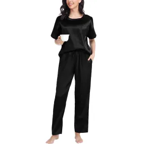 Round Neck Women's Silk Pajamas Set Silk Sleepwear