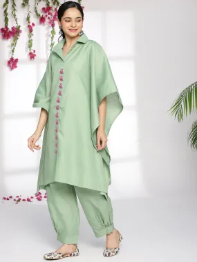 SageGreen CottonSlub ShirtKaftan - Cynthia