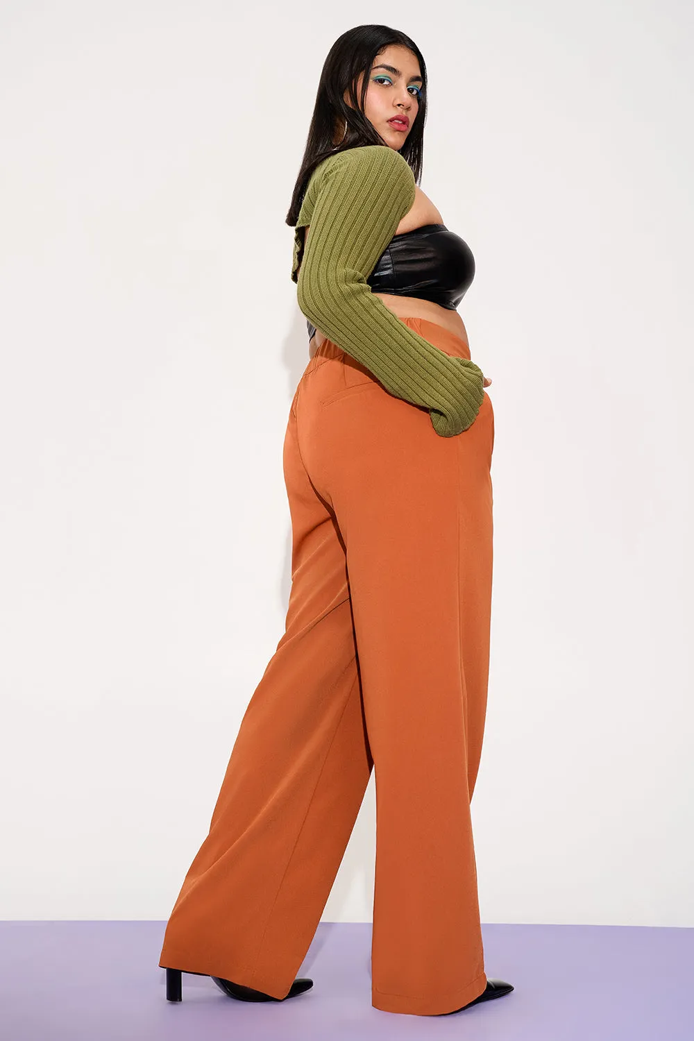 Sienna Rust Curve Pleated Double Button Korean Pants