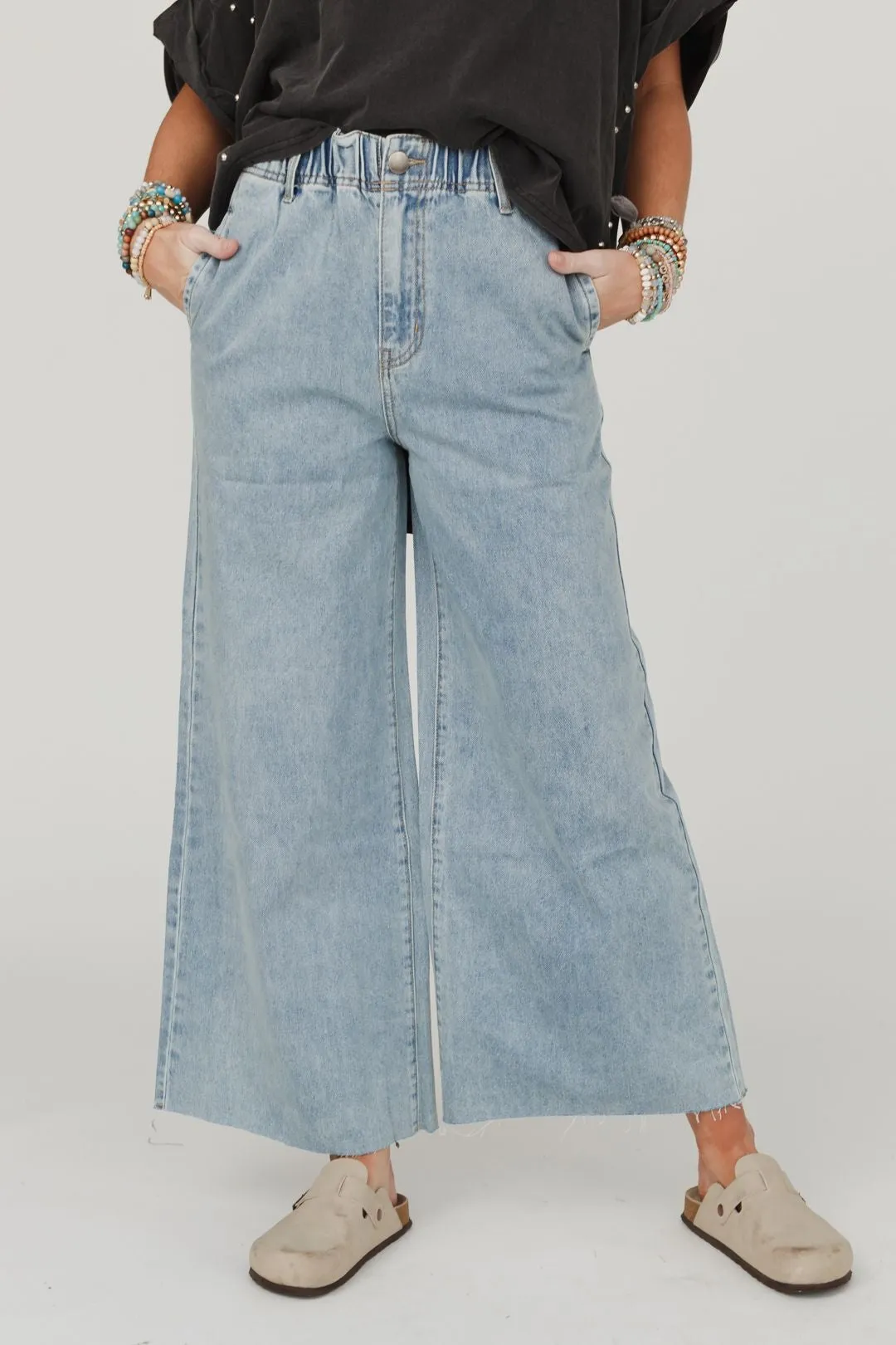 Simply You Wide Leg Jeans - Washed Denim