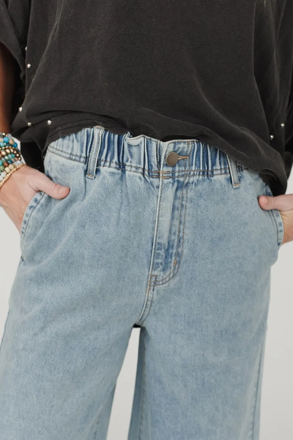 Simply You Wide Leg Jeans - Washed Denim