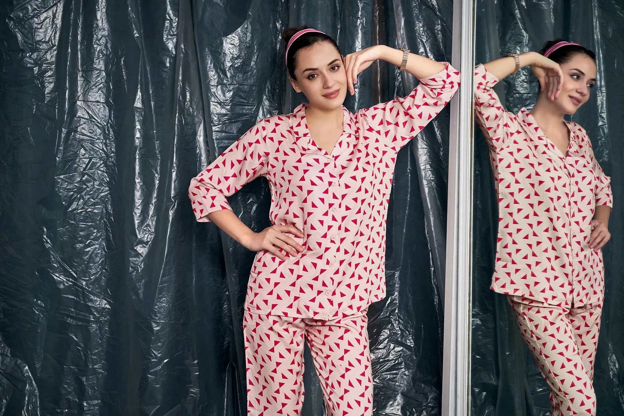 Velure Casual Geometric Print Night Suit
