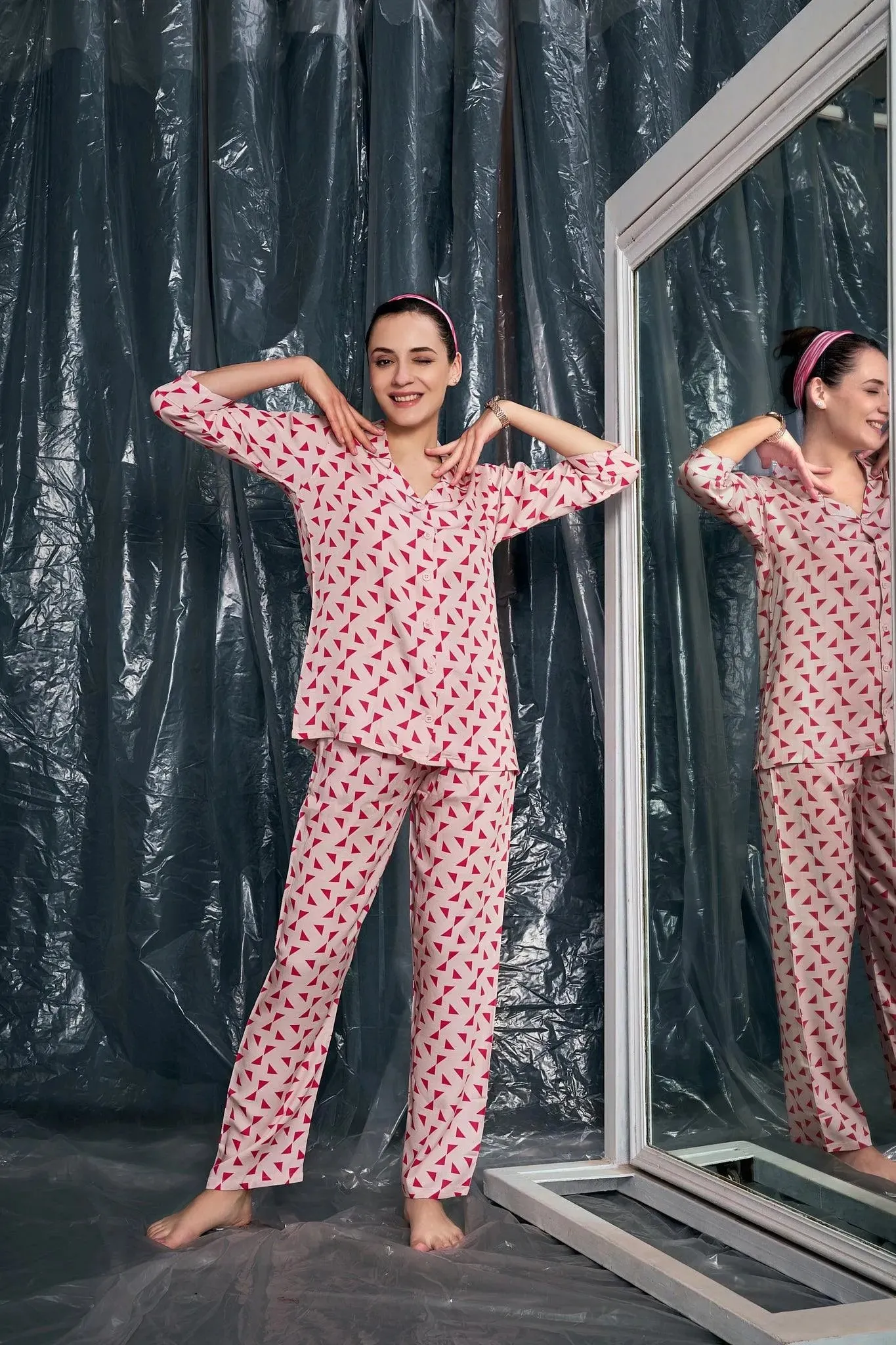 Velure Casual Geometric Print Night Suit