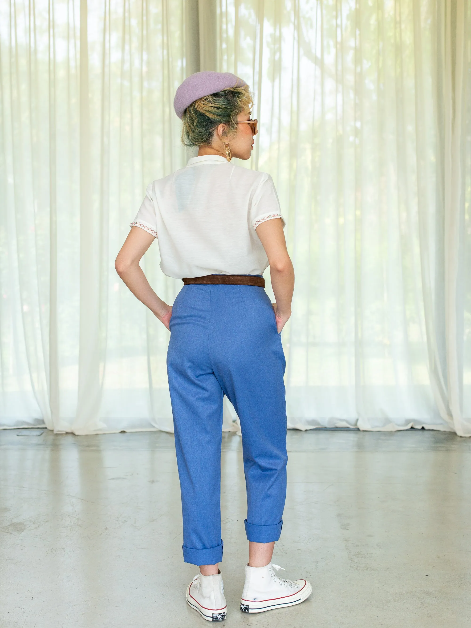 Vintage High-waisted Slash Pocket Blue Trousers