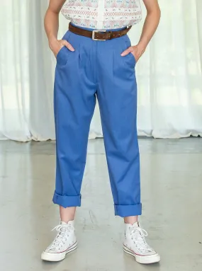 Vintage High-waisted Slash Pocket Blue Trousers
