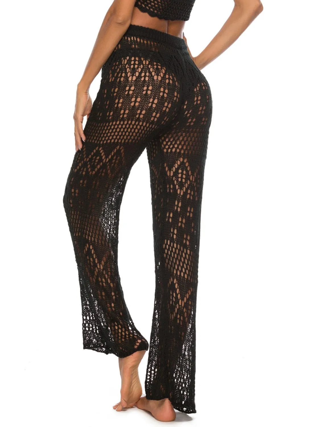 White Crochet Drawstring Swimsuit Cover Up Beach Resort Pants