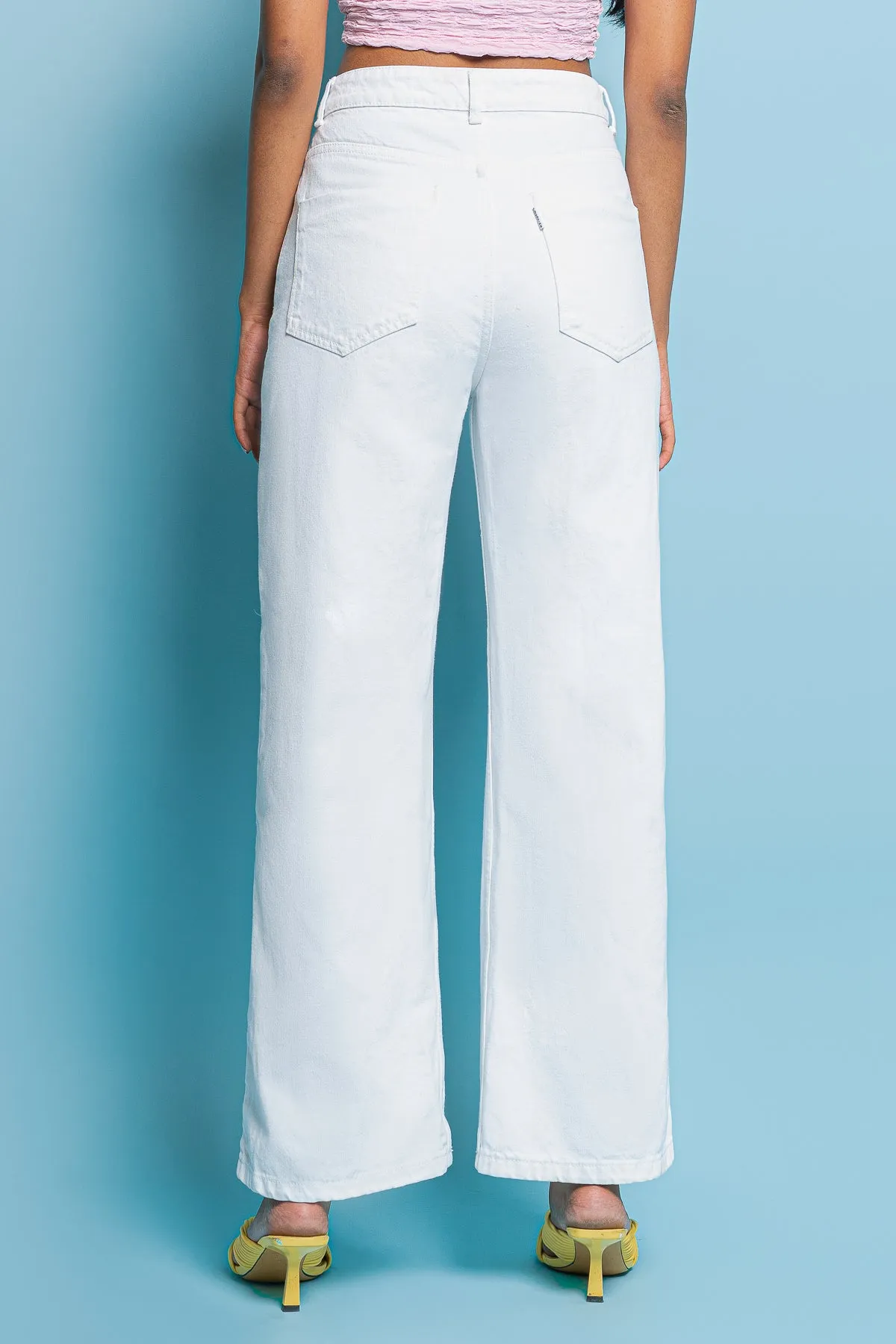 White Wide Leg With Distress