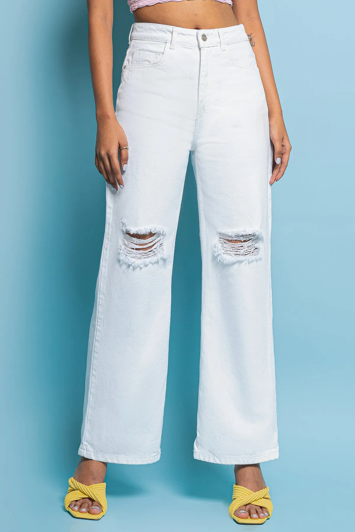 White Wide Leg With Distress