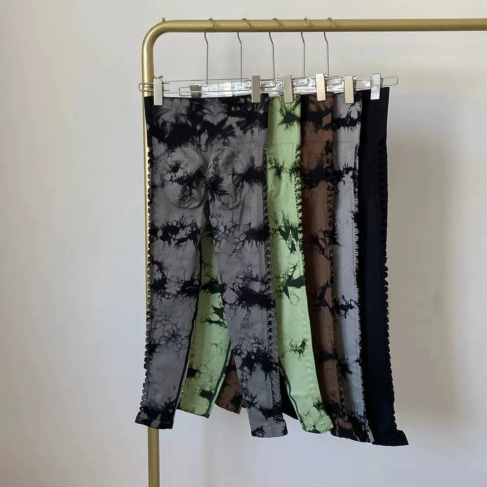 Women Tie Dye Hollow Out Leggings Sexy High Waist Yoga Pants